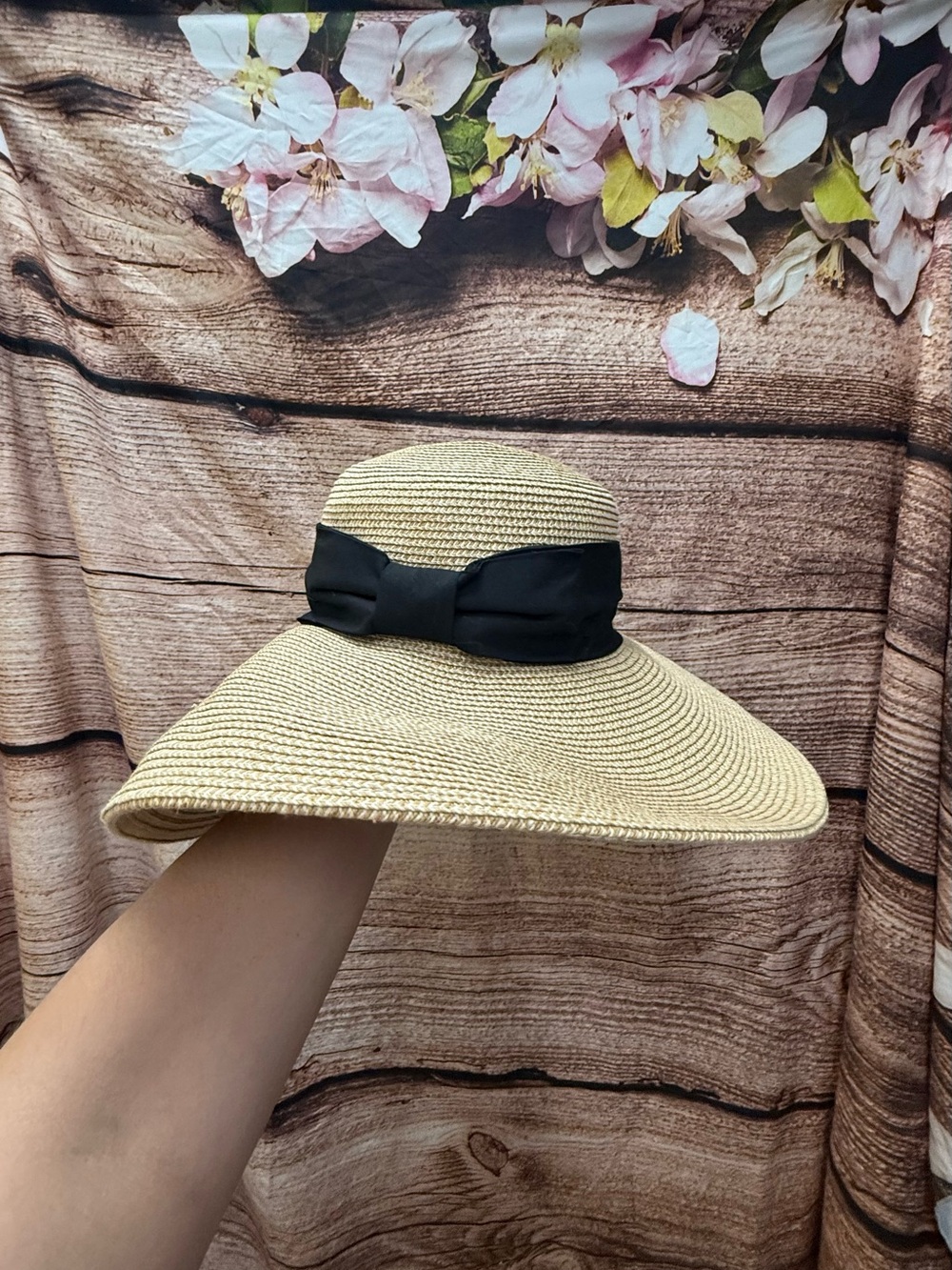 Nordstrom Natural Straw Sun Hat with Black Bow